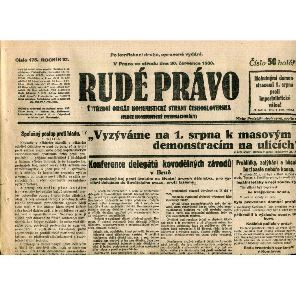 Rudé právo (30.7.1930) - staré noviny, 1. republika