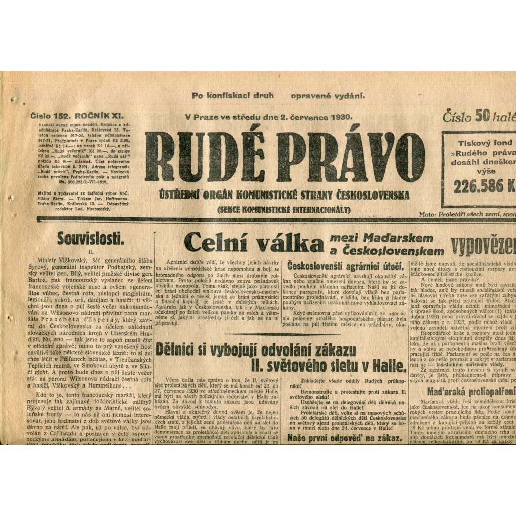 Rudé právo (2.7.1930) - staré noviny, 1. republika