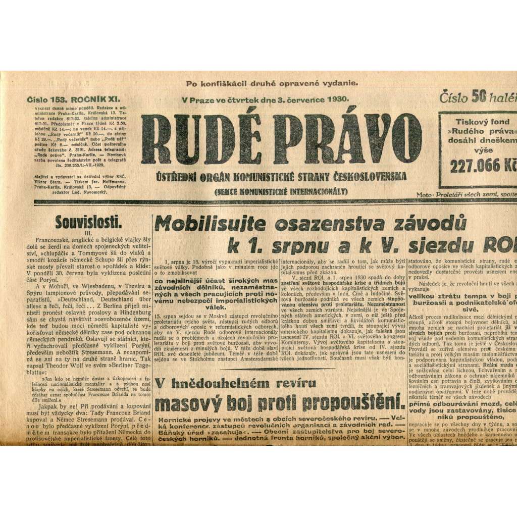 Rudé právo (3.7.1930) - staré noviny, 1. republika