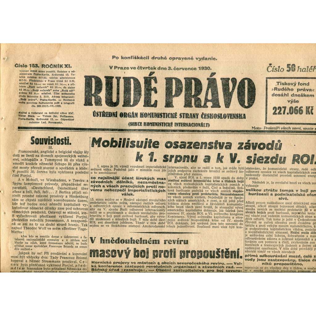 Rudé právo (3.7.1930) - staré noviny, 1. republika