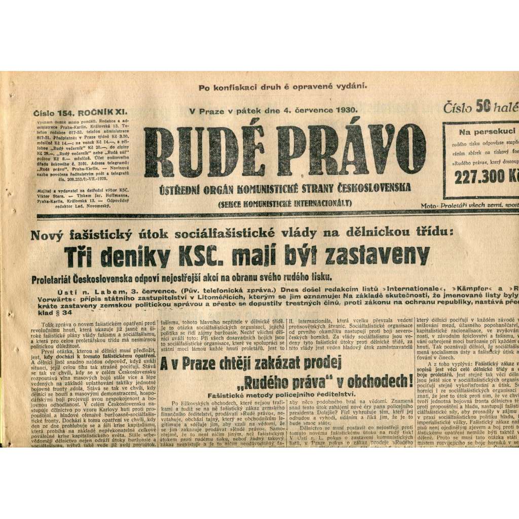 Rudé právo (4.7.1930) - staré noviny, 1. republika