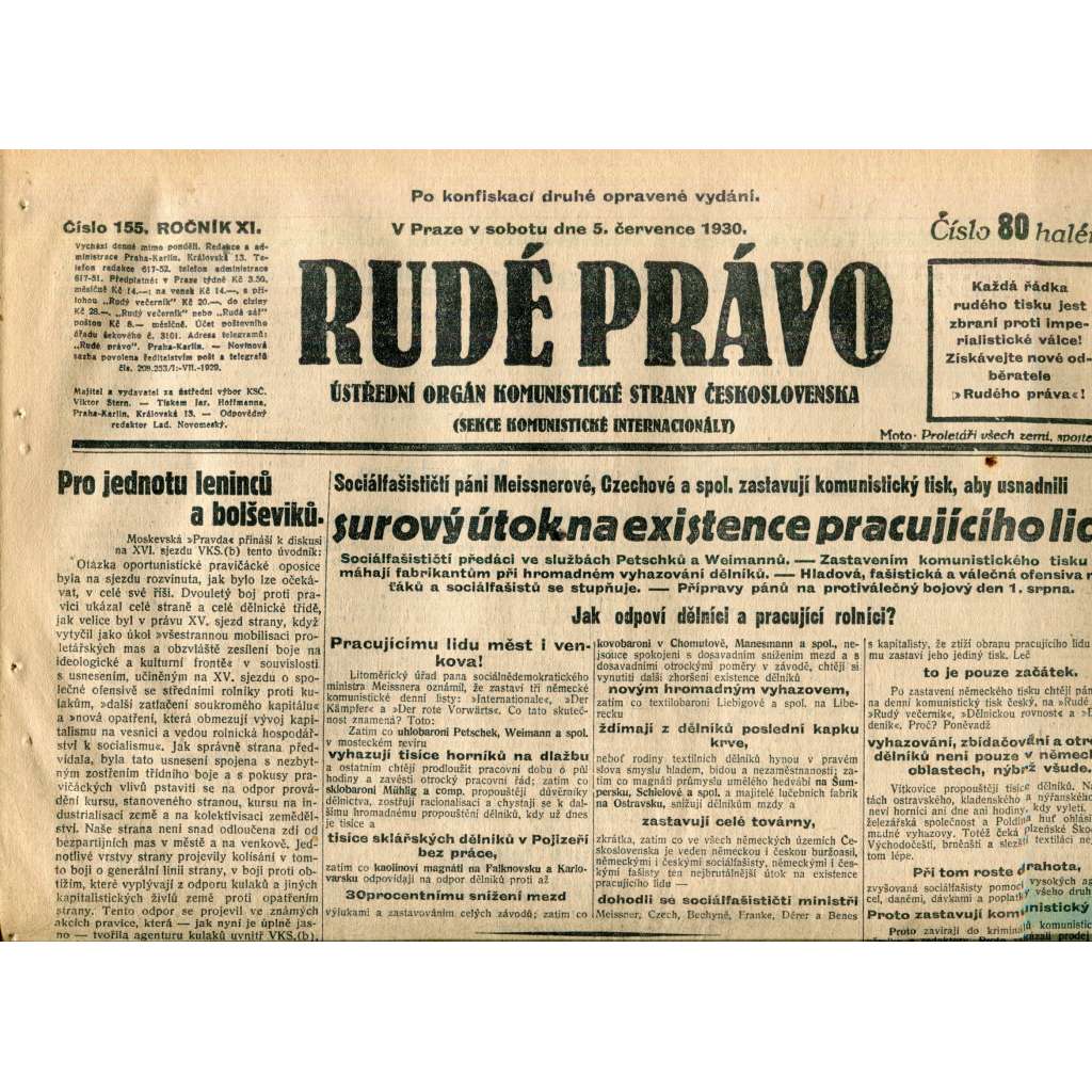 Rudé právo (5.7.1930) - staré noviny, 1. republika