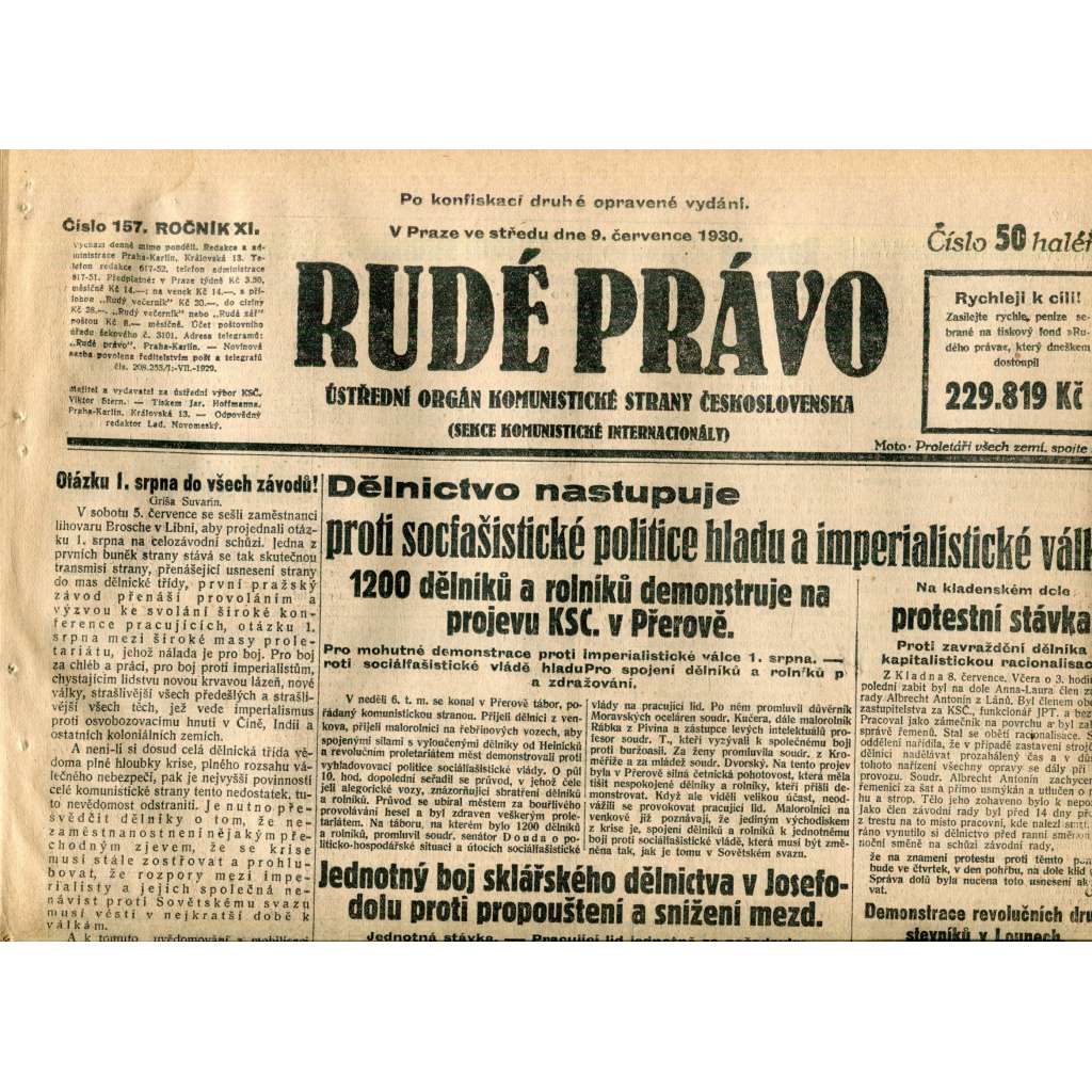 Rudé právo (9.7.1930) - staré noviny, 1. republika