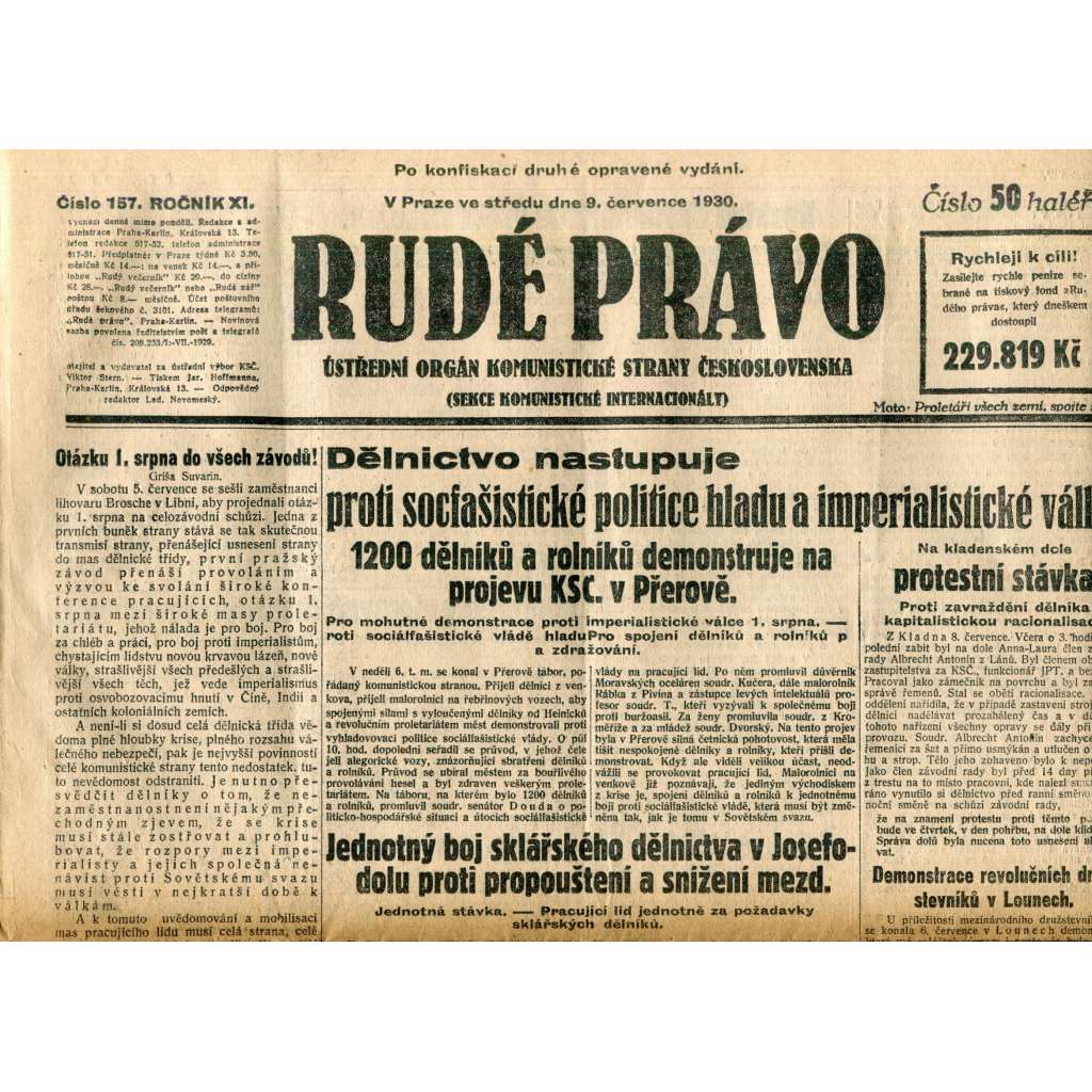 Rudé právo (9.7.1930) - staré noviny, 1. republika
