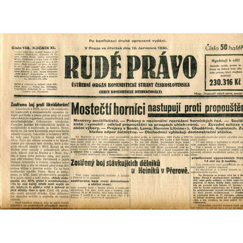 Rudé právo (10.7.1930) - staré noviny, 1. republika