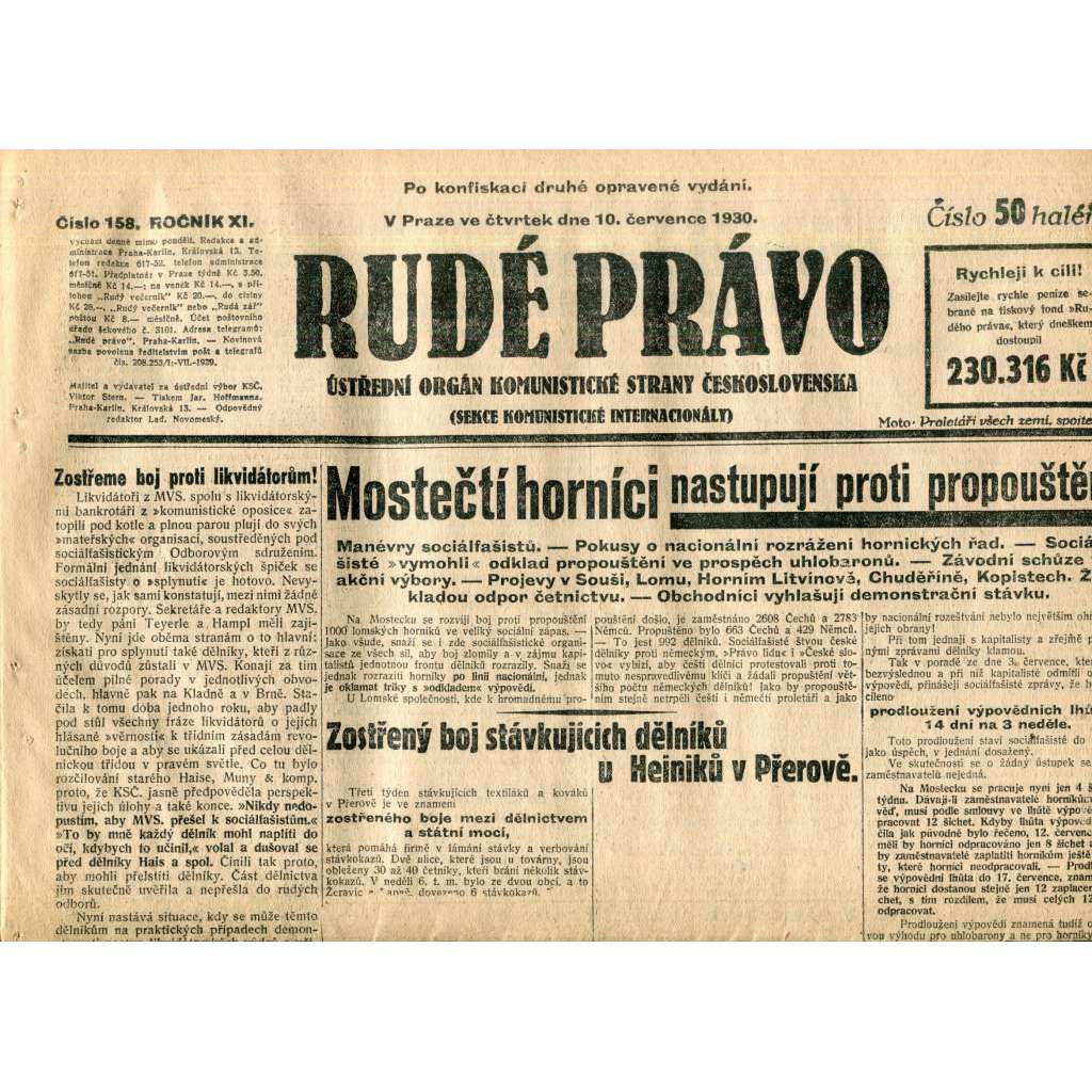 Rudé právo (10.7.1930) - staré noviny, 1. republika