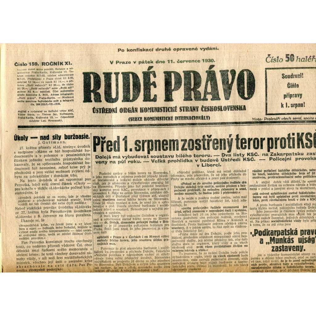 Rudé právo (11.7.1930) - staré noviny, 1. republika