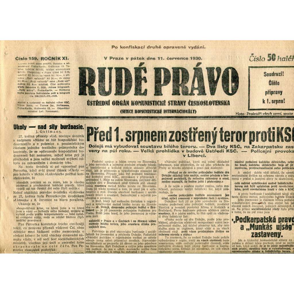 Rudé právo (11.7.1930) - staré noviny, 1. republika
