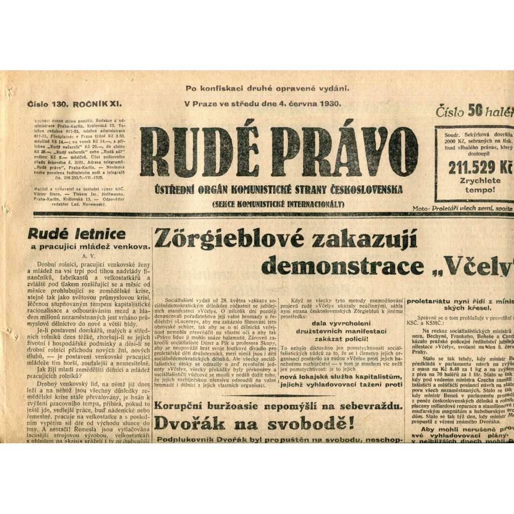 Rudé právo (4.6.1930) - staré noviny, 1. republika