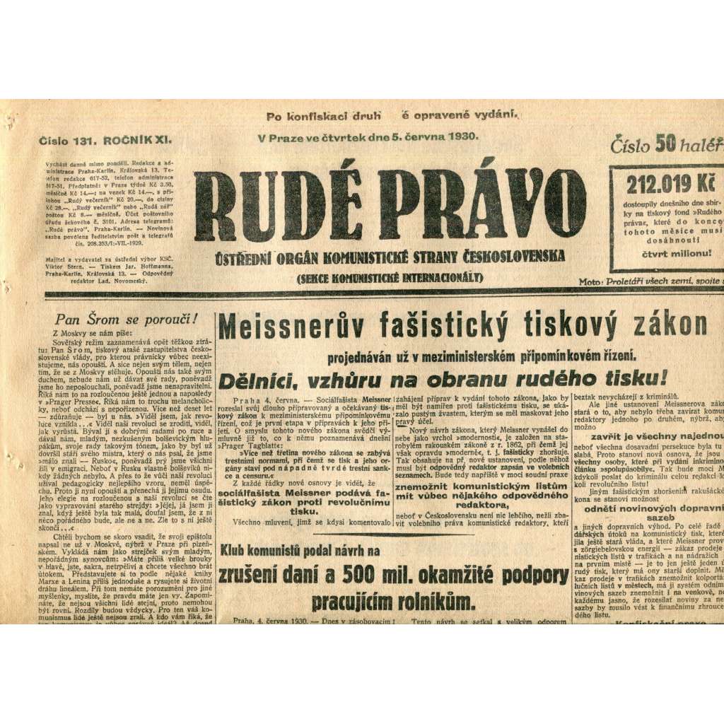 Rudé právo (5.6.1930) - staré noviny, 1. republika