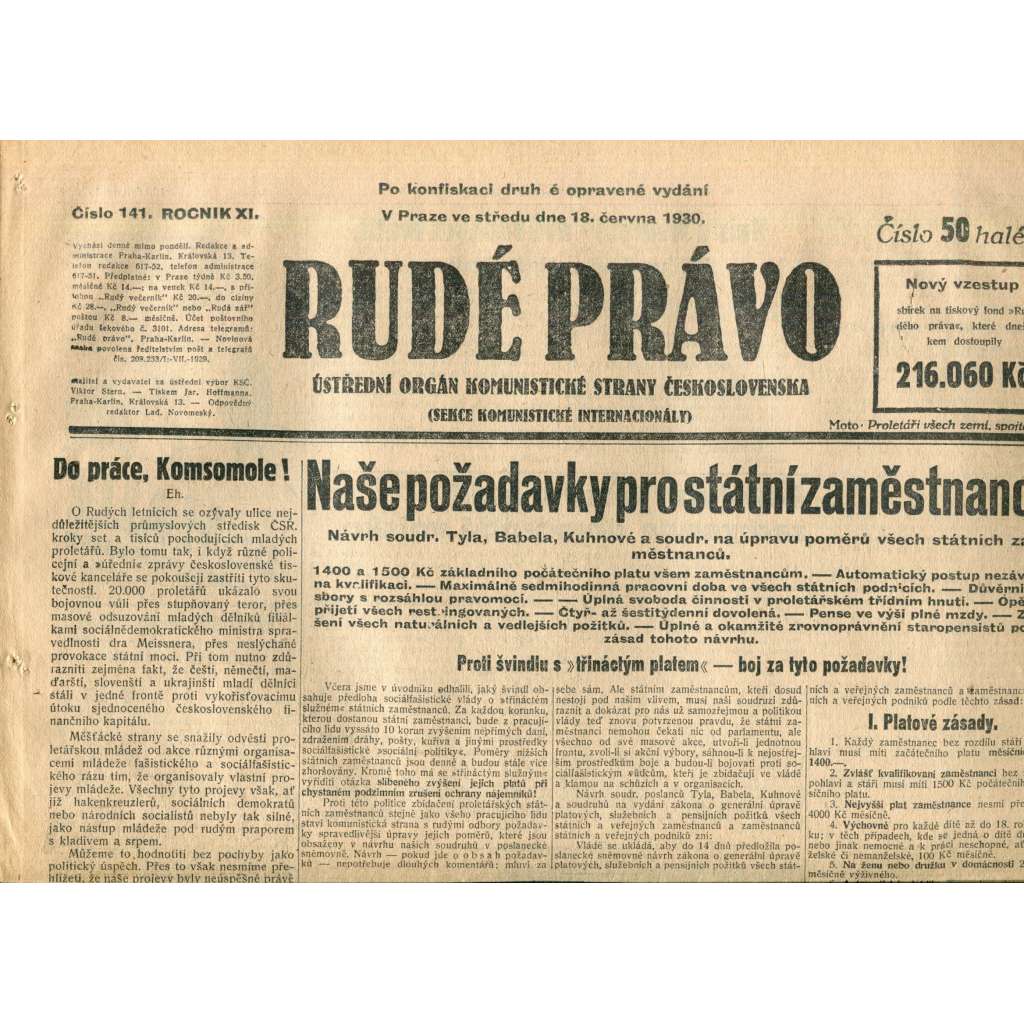 Rudé právo (18.6.1930) - staré noviny, 1. republika