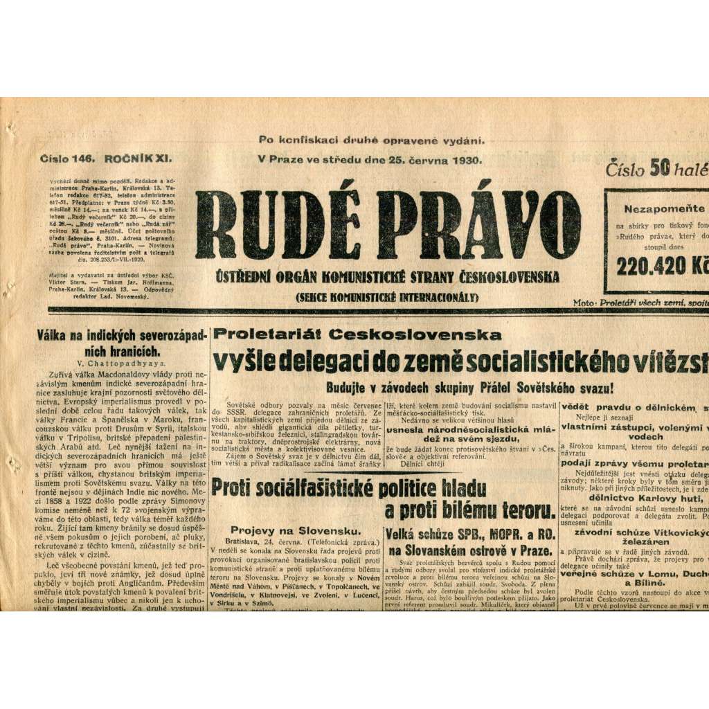 Rudé právo (25.6.1930) - staré noviny, 1. republika