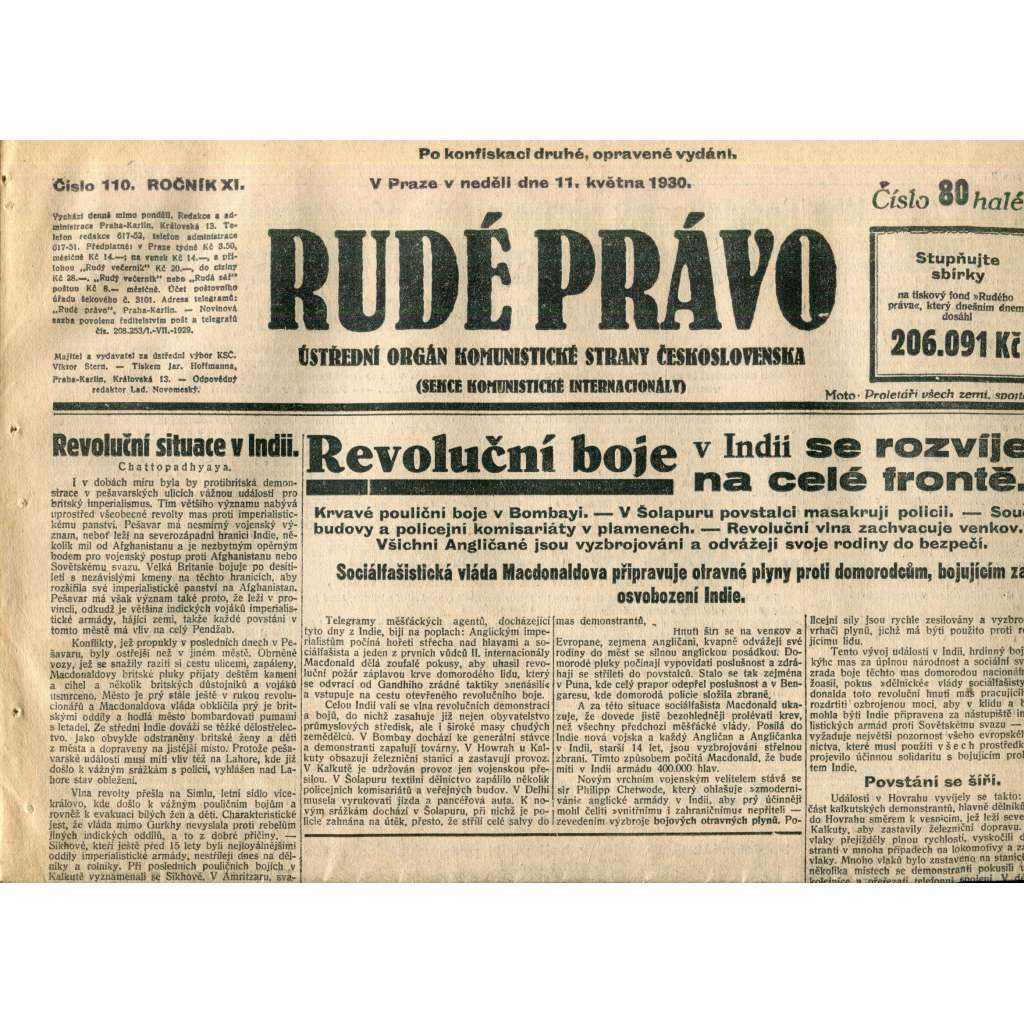 Rudé právo (11.5.1930) - staré noviny, 1. republika