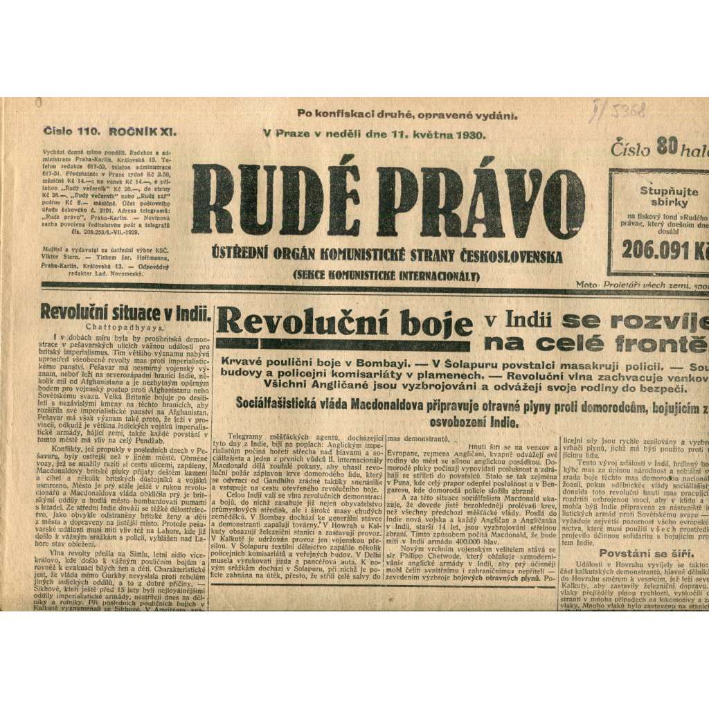 Rudé právo (11.5.1930) - staré noviny, 1. republika