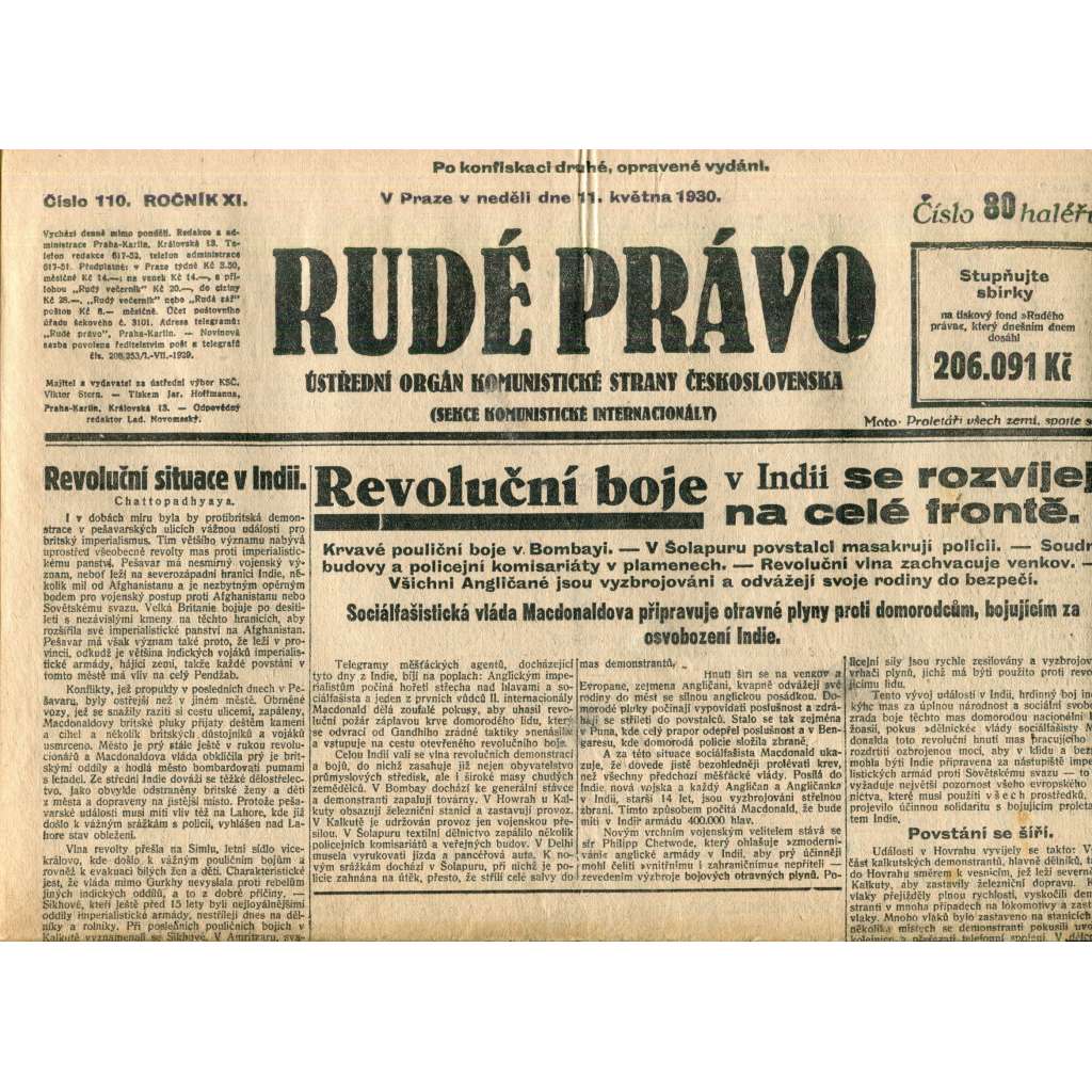 Rudé právo (11.5.1930) - staré noviny, 1. republika