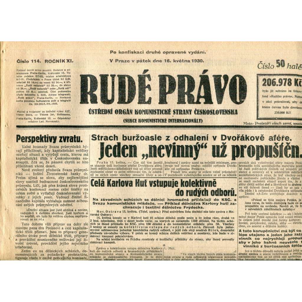 Rudé právo (16.5.1930) - staré noviny, 1. republika