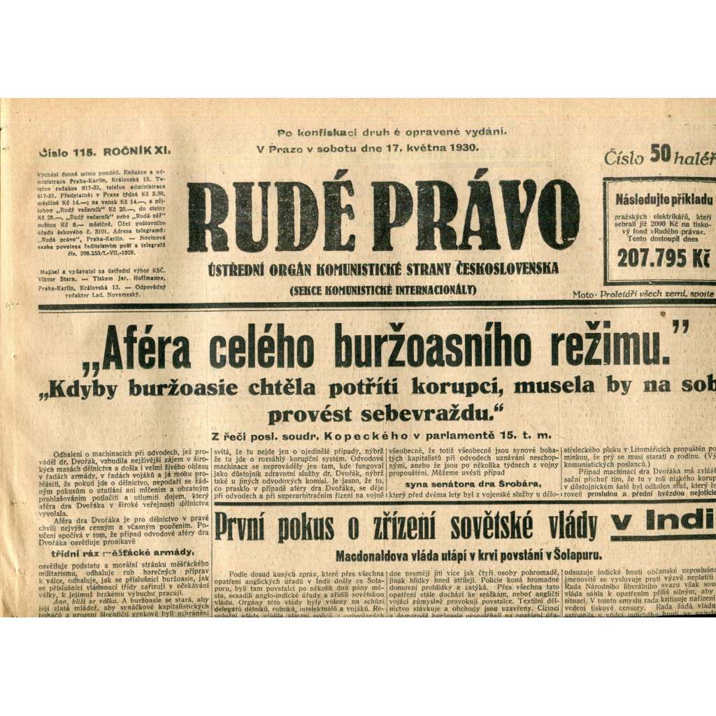 Rudé právo (17.5.1930) - staré noviny, 1. republika