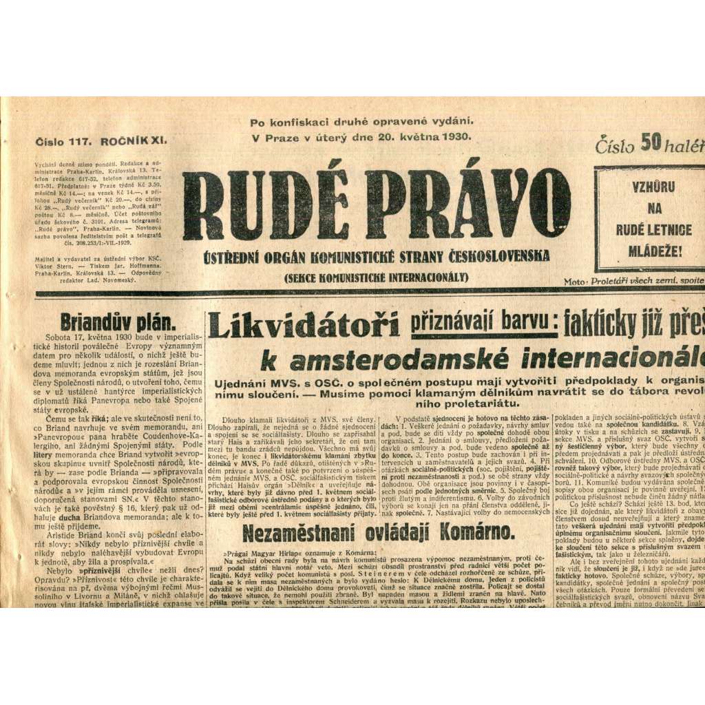 Rudé právo (20.5.1930) - staré noviny, 1. republika