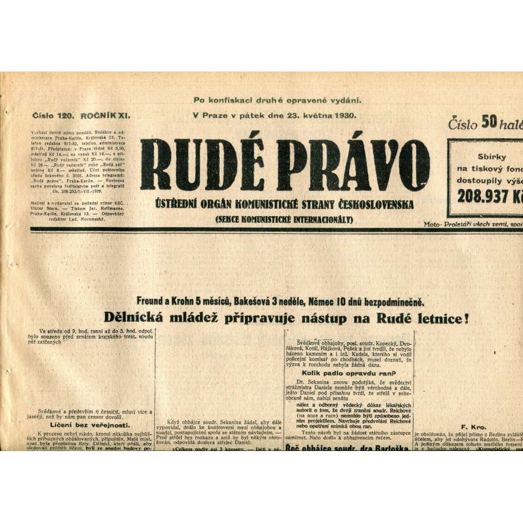 Rudé právo (23.5.1930) - staré noviny, 1. republika