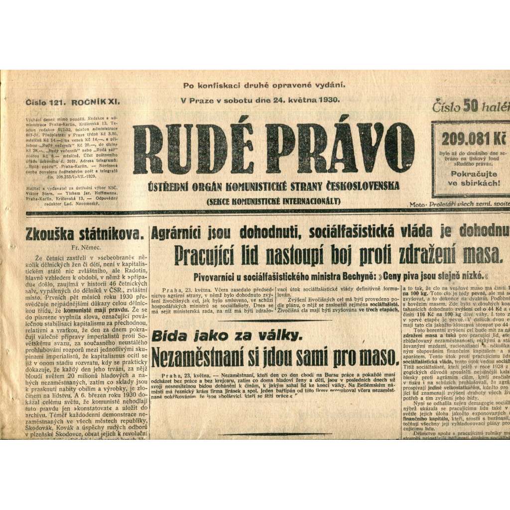 Rudé právo (24.5.1930) - staré noviny, 1. republika