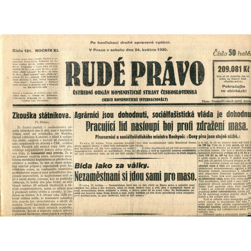 Rudé právo (24.5.1930) - staré noviny, 1. republika