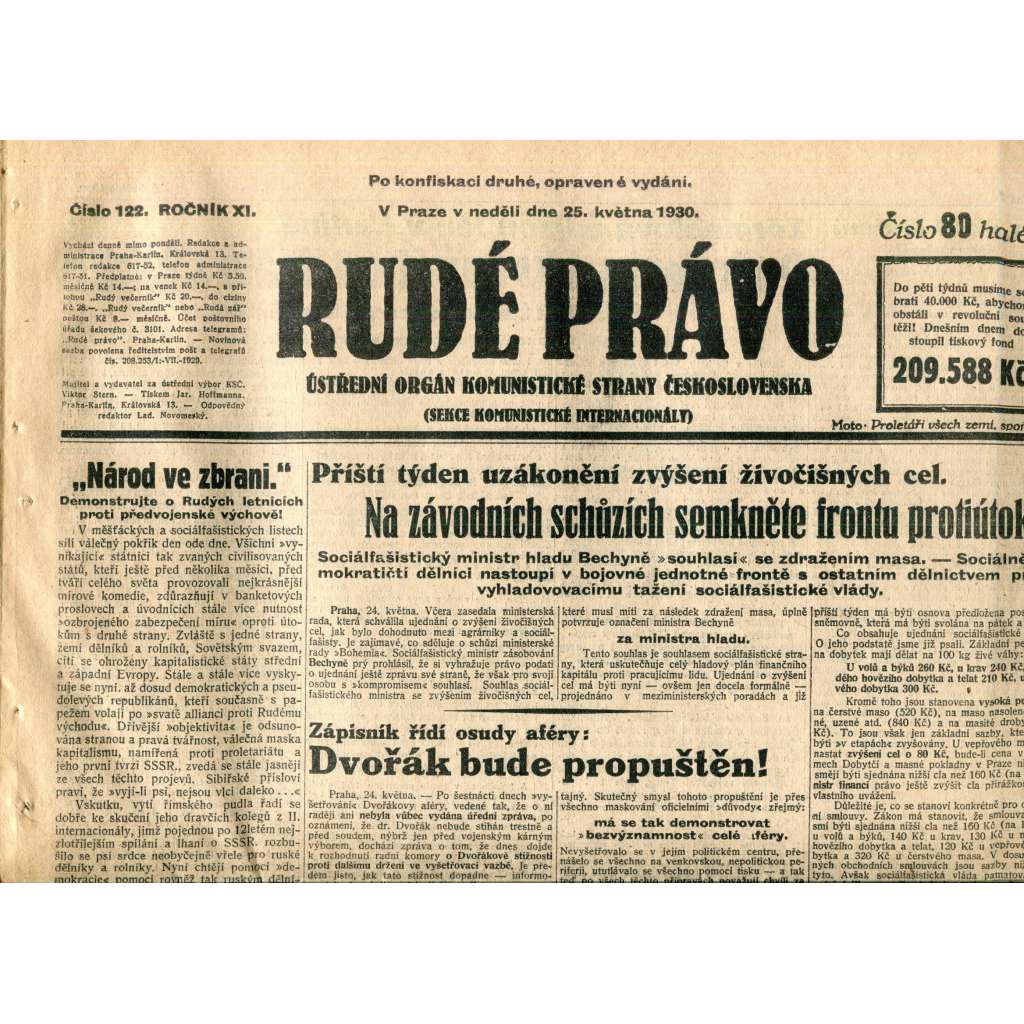 Rudé právo (25.5.1930) - staré noviny, 1. republika