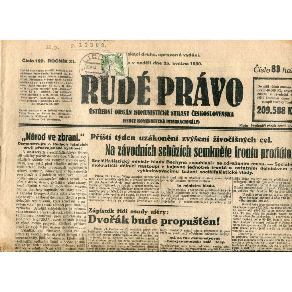 Rudé právo (25.5.1930) - staré noviny, 1. republika