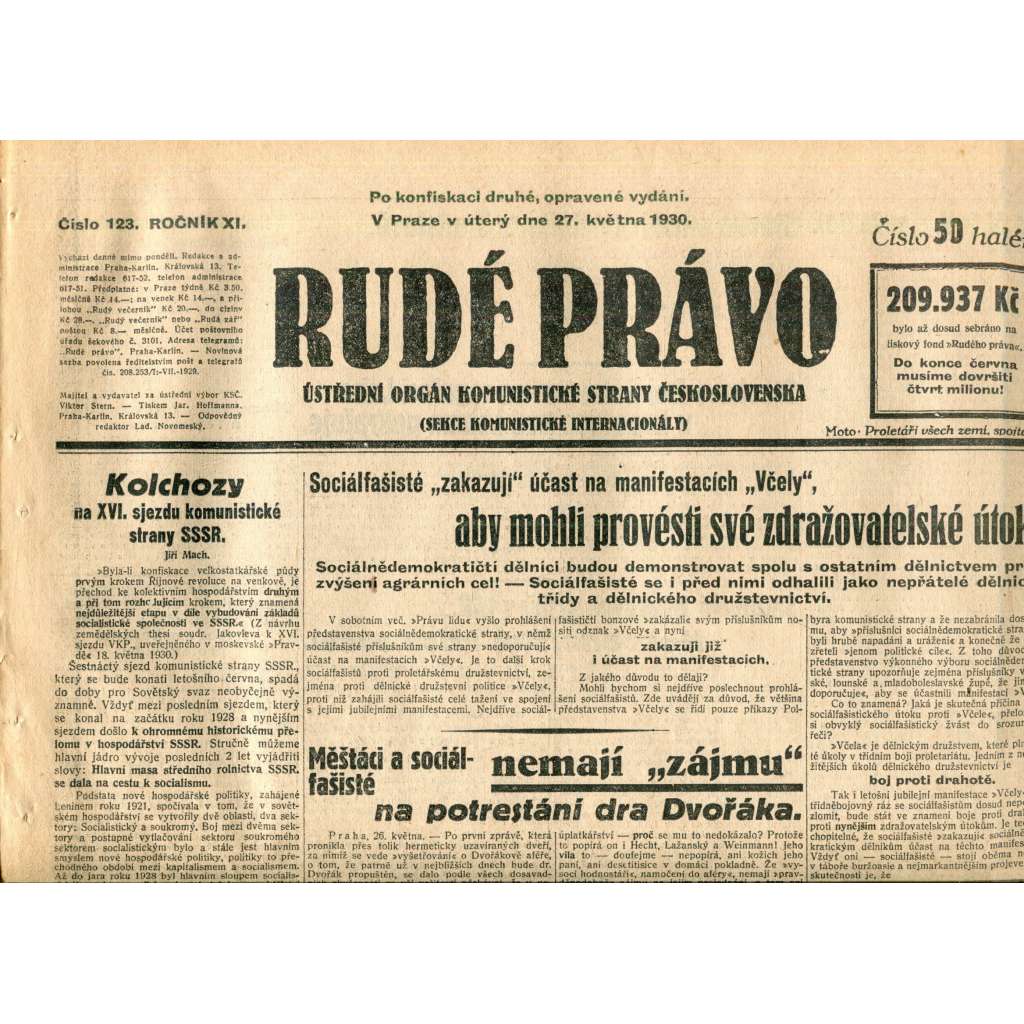 Rudé právo (27.5.1930) - staré noviny, 1. republika