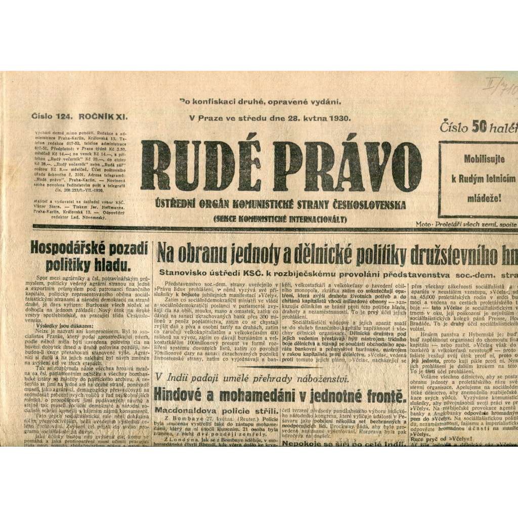 Rudé právo (28.5.1930) - staré noviny, 1. republika