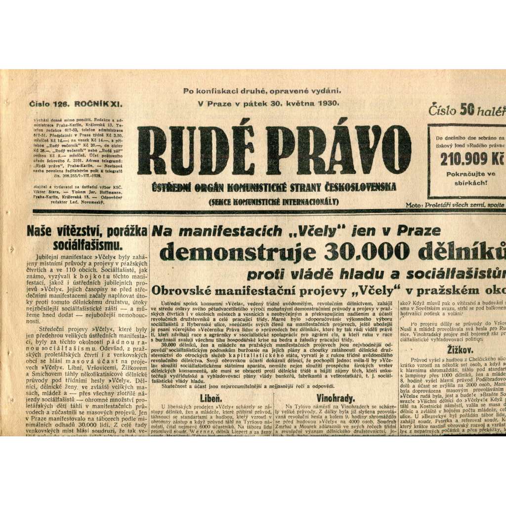 Rudé právo (30.5.1930) - staré noviny, 1. republika