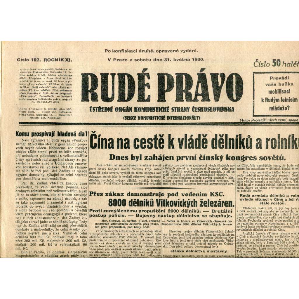 Rudé právo (31.5.1930) - staré noviny, 1. republika