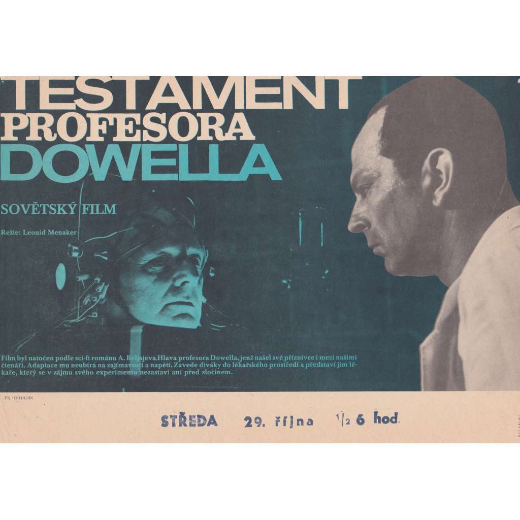 Testament profesora Dowella (filmový plakát, slepka, film Sovětský svaz 1985, režie Leonid Menaker, Hrají: Valentina Titova, Alexandr  Porochovščikov)