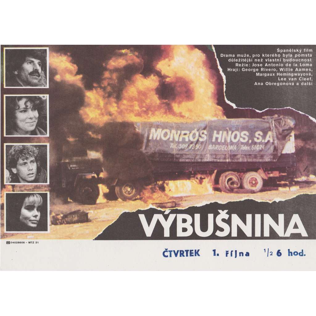 Výbušnina (filmový plakát, slepka, film Španělsko1984, režie Jose Antonio de la Loma, Hrají: George Rivero, Willie Aames)