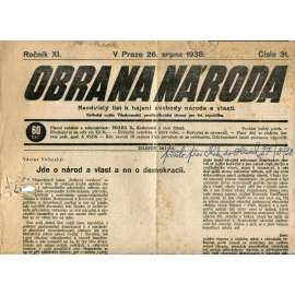 Obrana národa 26.8.1938 (antisemitismus, antisemitské, protibolševické noviny)