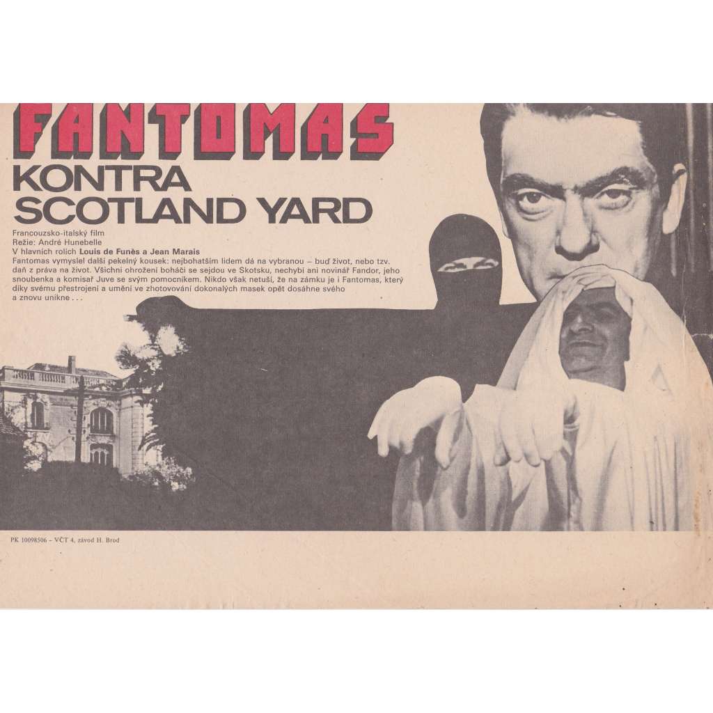 Fantomas kontra Scotland Yard (filmový plakát, slepka, film Francie 1969, režie André Hunebelle, Hrají:Louis de Funes, Jean Marais)