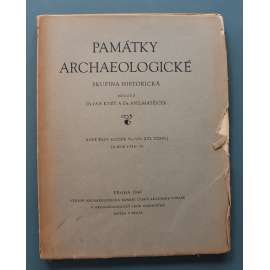 Památky archaeologické 1940 (časopis, archeologie, umění, mj. J. Cuřínová - Obraz Madony Dešťové v kostele na Vyšehradě; J. Pešina - Studie k pozdně gotickému baroku; O. J. Blažíček - M. V. Jäckel; Drobné zprávy o umělcích doby rudolfínské)