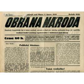 Obrana národa 1.2.1935 (antisemitismus, antisemitské, protibolševické noviny)