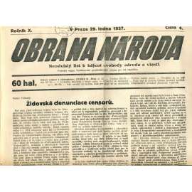 Obrana národa 29.1.1937 (antisemitismus, antisemitské, protibolševické noviny)