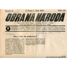Obrana národa 1.10.1937 (antisemitismus, antisemitské, protibolševické noviny)