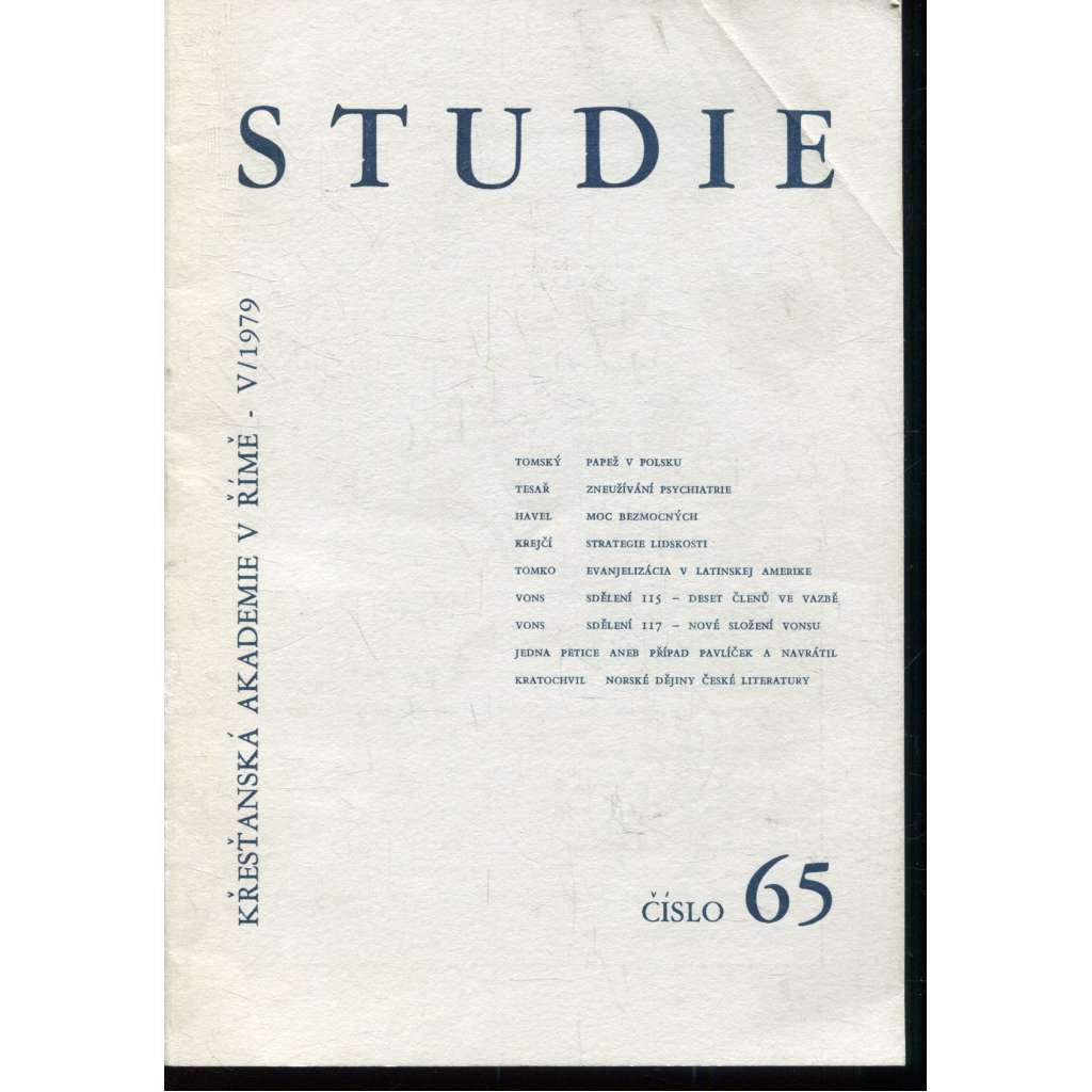 Studie, číslo 65, ročník V./1979 (exilové vydání)