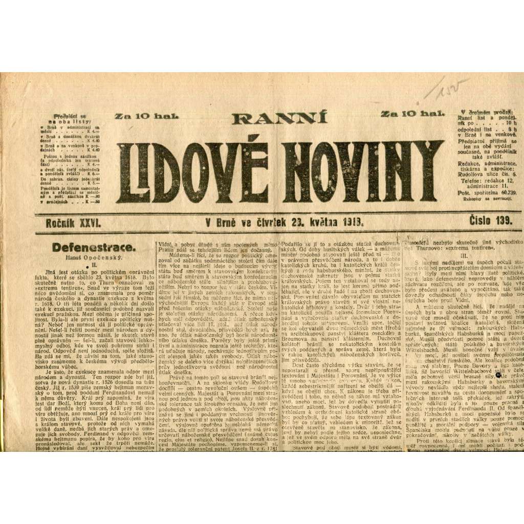Lidové noviny 23.5.1918 (1. republika, staré noviny)