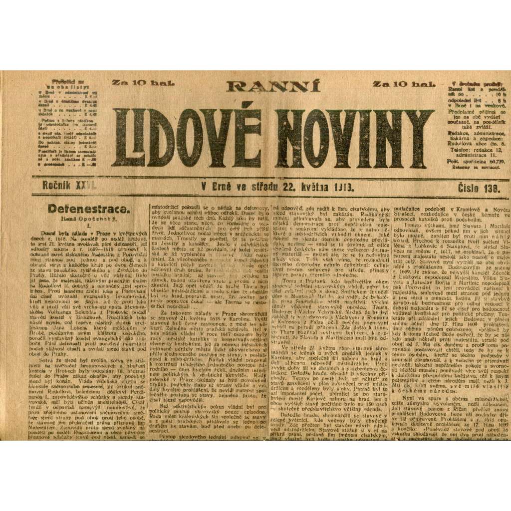 Lidové noviny 22.5.1918 (1. republika, staré noviny)