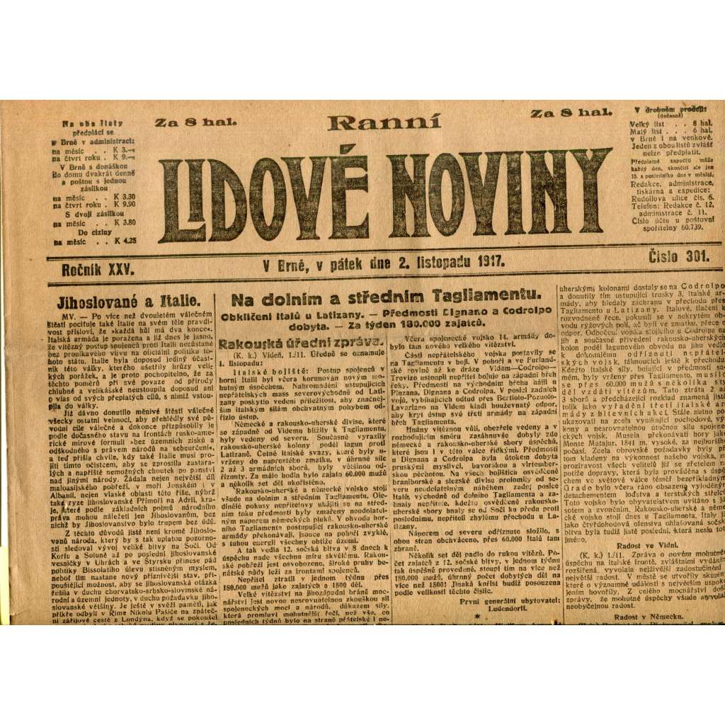 Lidové noviny 2.11.1917 (staré noviny)