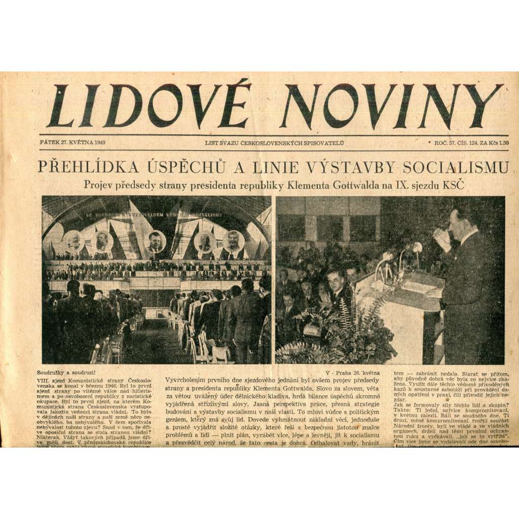 Lidové noviny 27.5.1949 (staré noviny) - Klement Gottwald