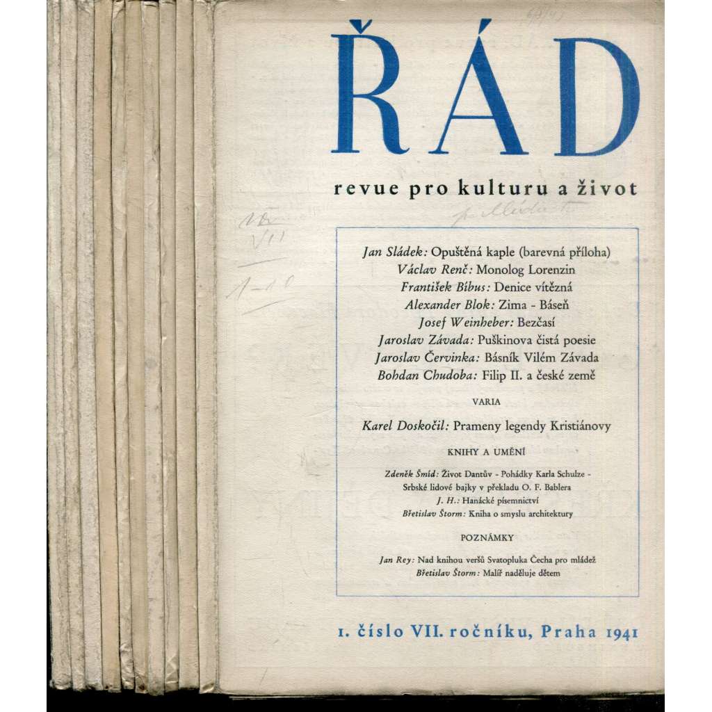 Řád, revue pro kulturu a život, ročník VII., čísla 1-10/1941 (komplet, časopis)