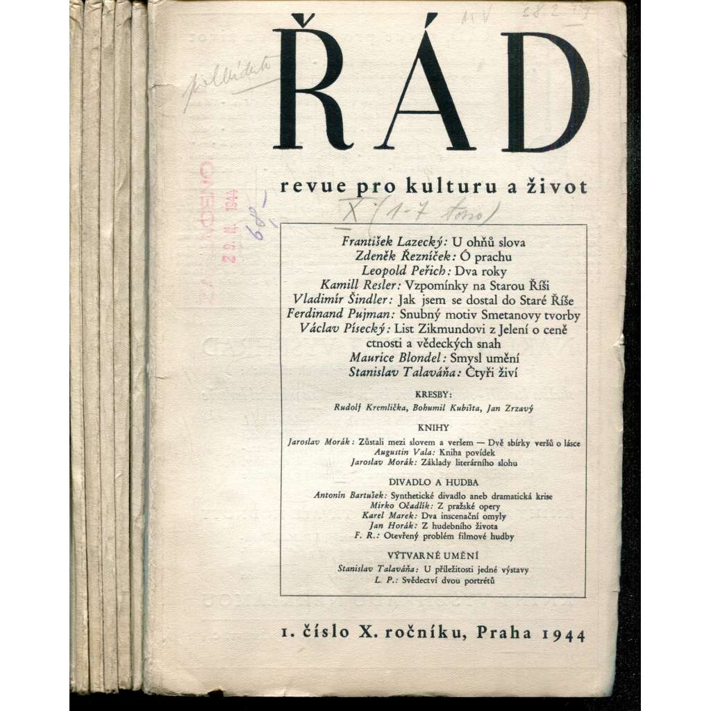 Řád, revue pro kulturu a život, ročník X., čísla 1-7/1944 (vše co vyšlo, časopis)