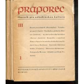 Praporec. Sborník pro náboženskou kulturu, ročník III., čísla 1-5/1941 (komplet) a ročník IV., číslo 1/1941 (časopis, písně, hudba, noty)