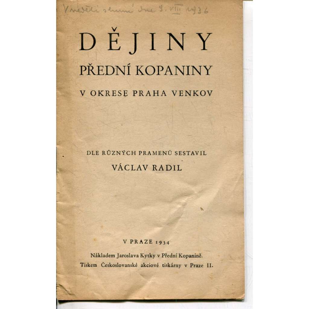 Dějiny Přední Kopaniny v okrese Praha venkov (Přední Kopanina)