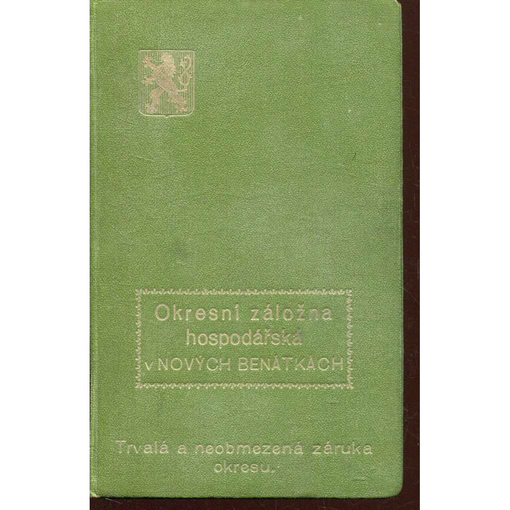 Vkladní knížka Okresní záložny hospodářské v Nových Benátkách (Benátky nad Jizerou)