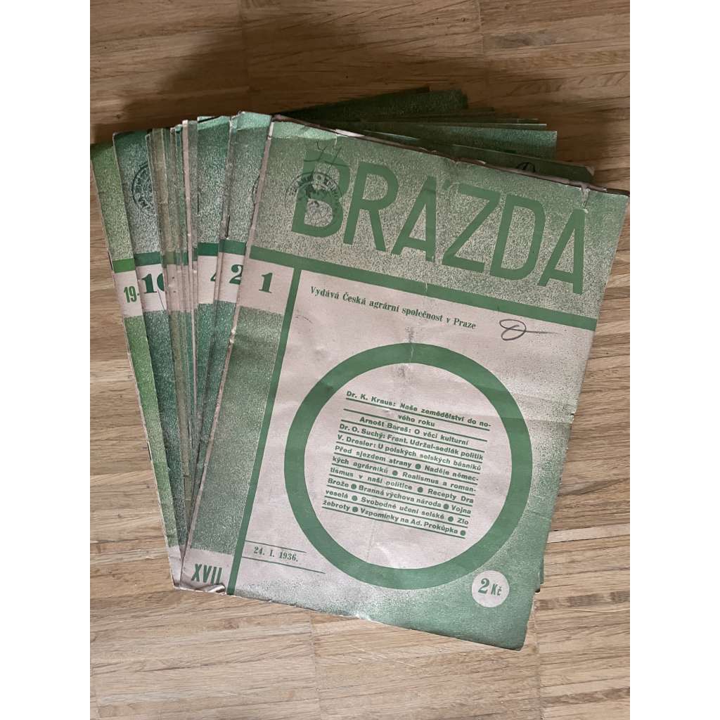 Brázda, ročník XVII., čísla 1-20/1936. Agrární čtrnáctideník (konvolut časopisů)